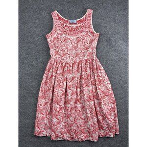 Prada Dress Womens IT 44 Red Ivory Embroidered Floral Sleeveless A-Line Side Zip